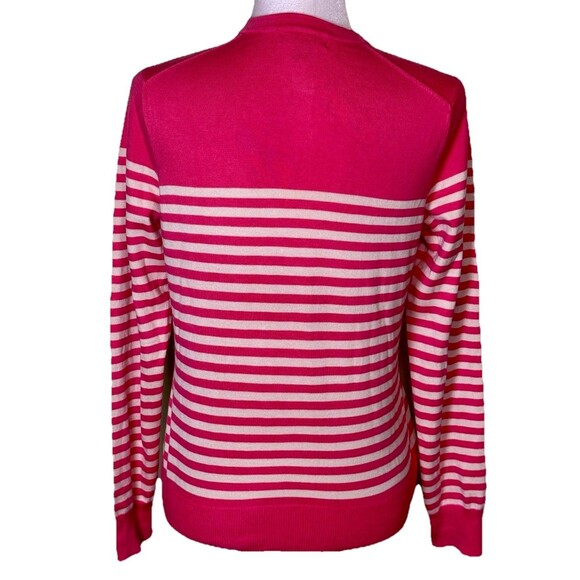 Women’s Pink Striped Lightweight Cardigan Feminine Coastal Parisian Chic Sz XS - Picture 3 of 8